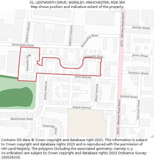 31, LENTWORTH DRIVE, WORSLEY, MANCHESTER, M28 3EX: Location map and indicative extent of plot