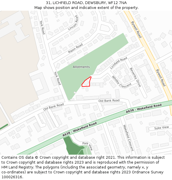 31, LICHFIELD ROAD, DEWSBURY, WF12 7NA: Location map and indicative extent of plot