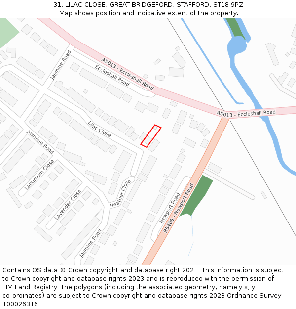 31, LILAC CLOSE, GREAT BRIDGEFORD, STAFFORD, ST18 9PZ: Location map and indicative extent of plot