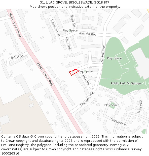 31, LILAC GROVE, BIGGLESWADE, SG18 8TP: Location map and indicative extent of plot