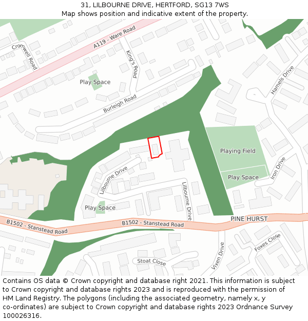 31, LILBOURNE DRIVE, HERTFORD, SG13 7WS: Location map and indicative extent of plot