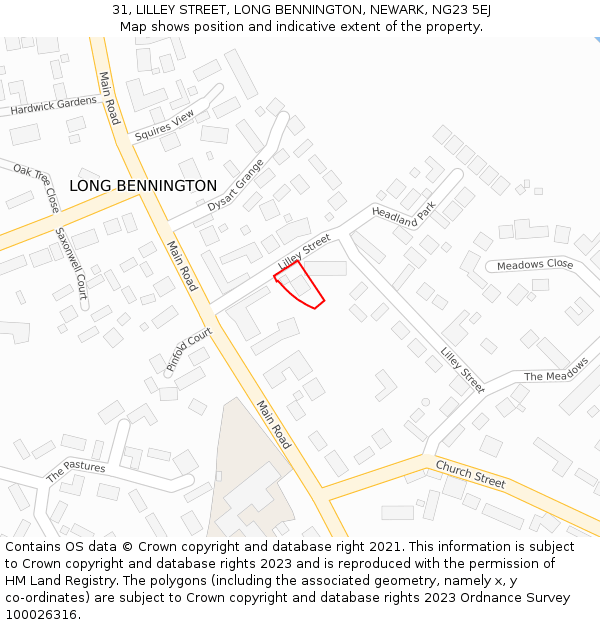 31, LILLEY STREET, LONG BENNINGTON, NEWARK, NG23 5EJ: Location map and indicative extent of plot