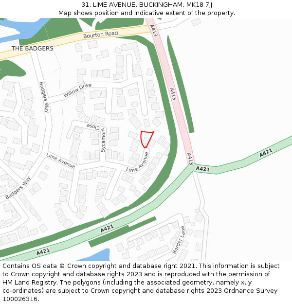 31, LIME AVENUE, BUCKINGHAM, MK18 7JJ: Location map and indicative extent of plot