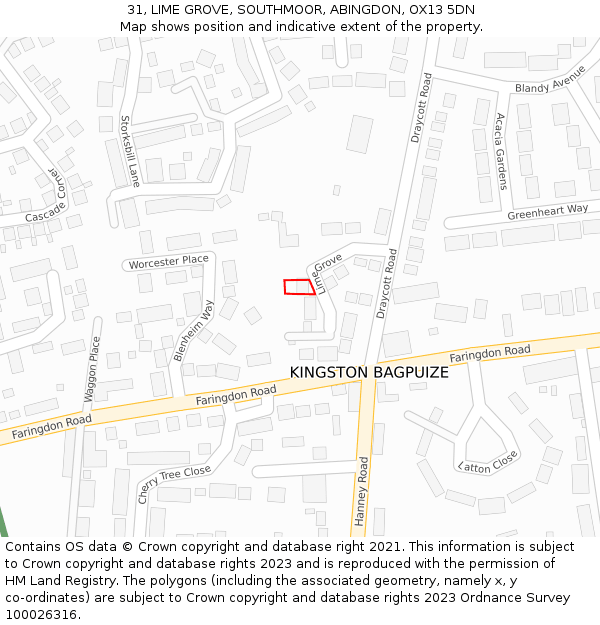 31, LIME GROVE, SOUTHMOOR, ABINGDON, OX13 5DN: Location map and indicative extent of plot