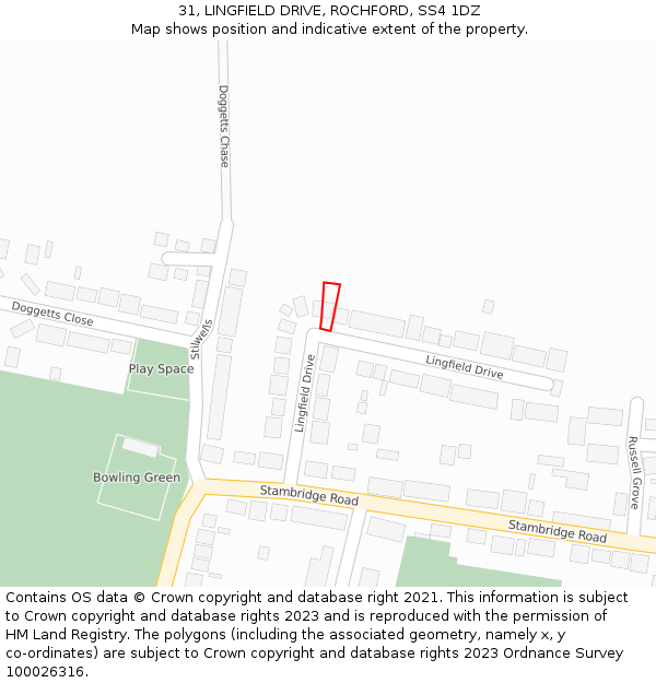 31, LINGFIELD DRIVE, ROCHFORD, SS4 1DZ: Location map and indicative extent of plot