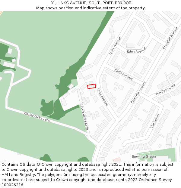 31, LINKS AVENUE, SOUTHPORT, PR9 9QB: Location map and indicative extent of plot