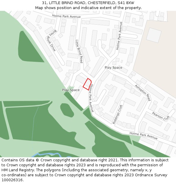 31, LITTLE BRIND ROAD, CHESTERFIELD, S41 8XW: Location map and indicative extent of plot