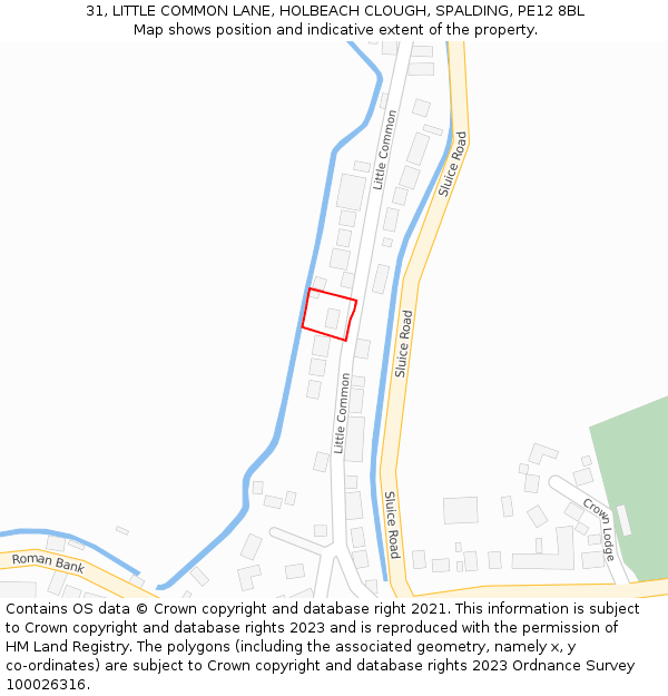 31, LITTLE COMMON LANE, HOLBEACH CLOUGH, SPALDING, PE12 8BL: Location map and indicative extent of plot