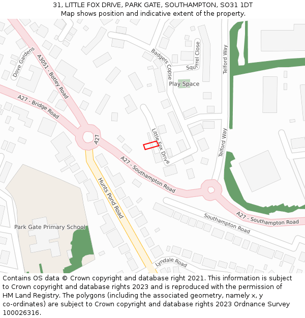 31, LITTLE FOX DRIVE, PARK GATE, SOUTHAMPTON, SO31 1DT: Location map and indicative extent of plot