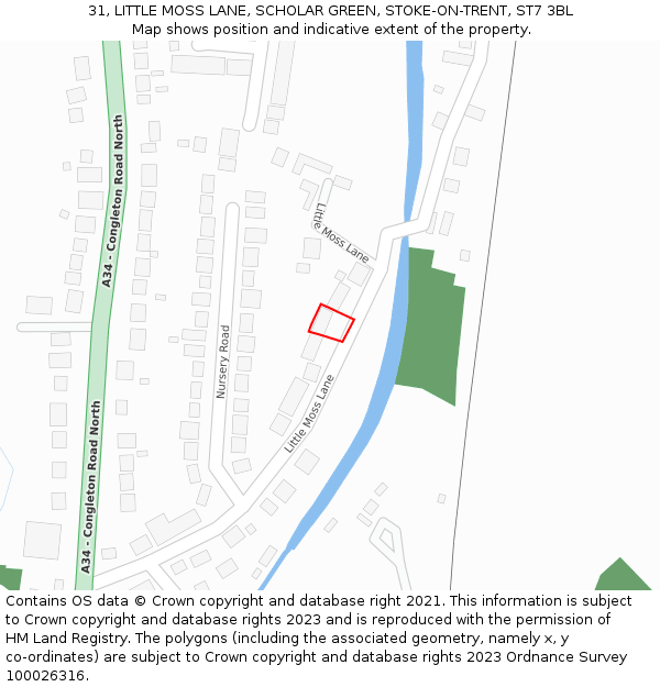 31, LITTLE MOSS LANE, SCHOLAR GREEN, STOKE-ON-TRENT, ST7 3BL: Location map and indicative extent of plot