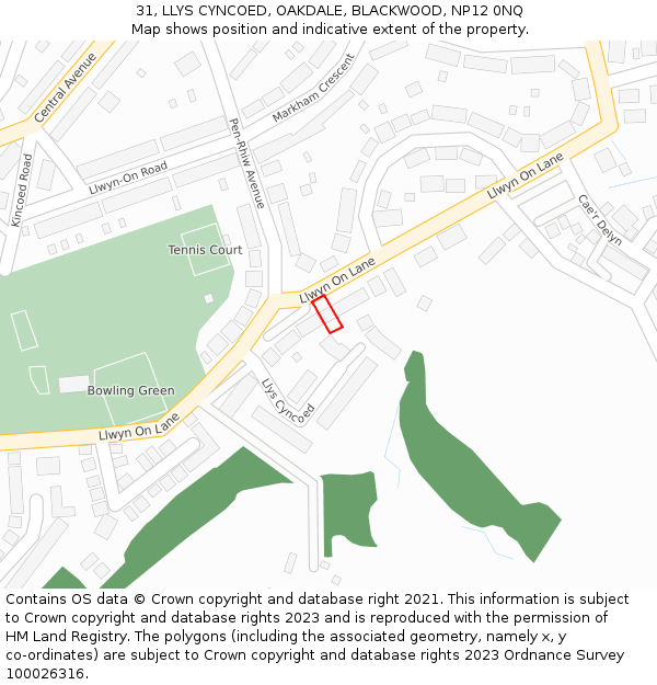 31, LLYS CYNCOED, OAKDALE, BLACKWOOD, NP12 0NQ: Location map and indicative extent of plot