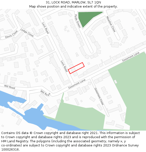 31, LOCK ROAD, MARLOW, SL7 1QN: Location map and indicative extent of plot