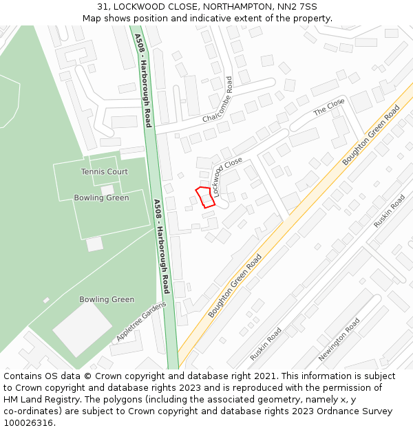 31, LOCKWOOD CLOSE, NORTHAMPTON, NN2 7SS: Location map and indicative extent of plot