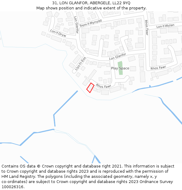 31, LON GLANFOR, ABERGELE, LL22 9YQ: Location map and indicative extent of plot