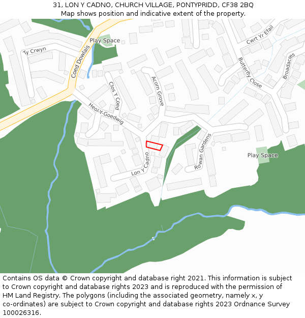 31, LON Y CADNO, CHURCH VILLAGE, PONTYPRIDD, CF38 2BQ: Location map and indicative extent of plot