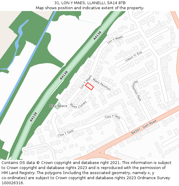 31, LON Y MAES, LLANELLI, SA14 8TB: Location map and indicative extent of plot