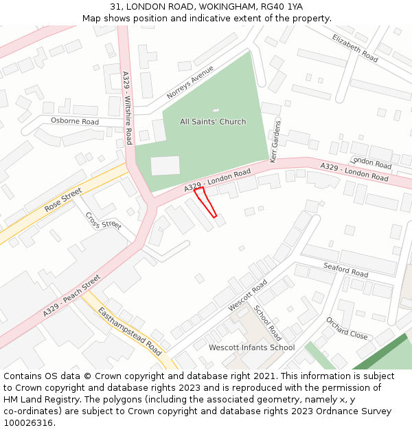 31, LONDON ROAD, WOKINGHAM, RG40 1YA: Location map and indicative extent of plot