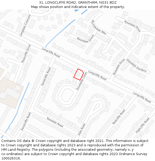 31, LONGCLIFFE ROAD, GRANTHAM, NG31 8DZ: Location map and indicative extent of plot
