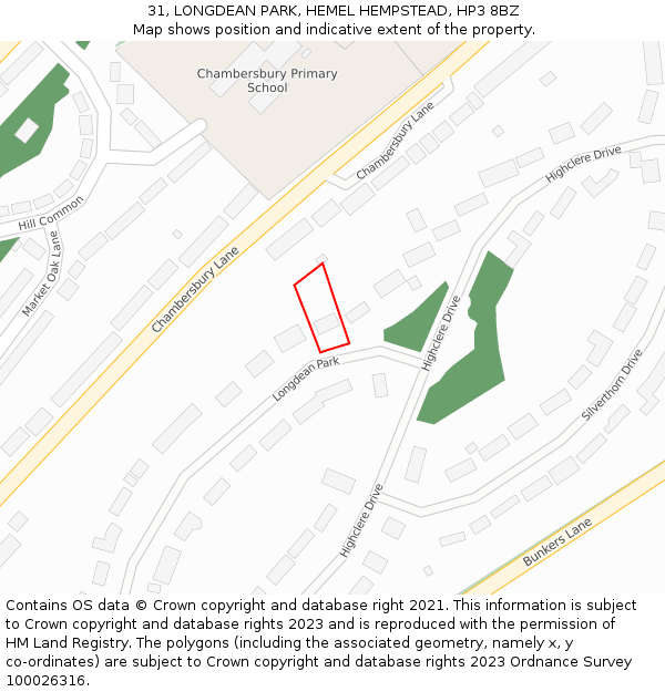 31, LONGDEAN PARK, HEMEL HEMPSTEAD, HP3 8BZ: Location map and indicative extent of plot