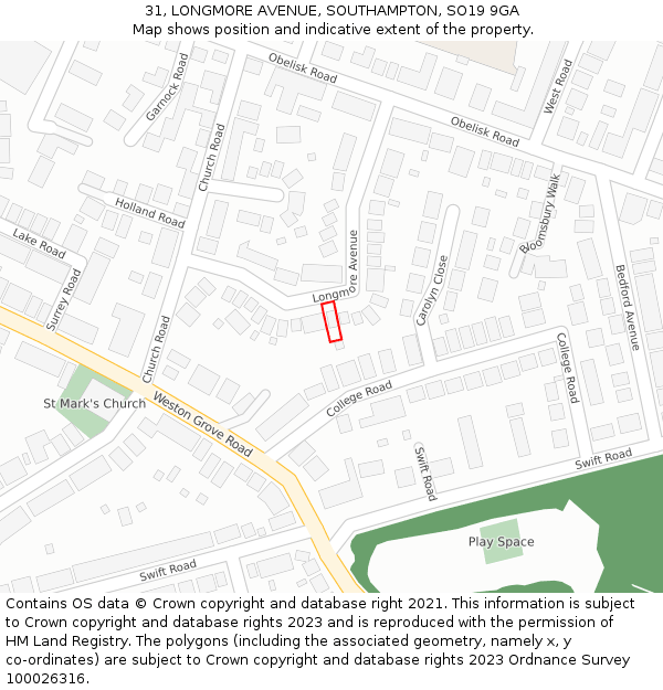 31, LONGMORE AVENUE, SOUTHAMPTON, SO19 9GA: Location map and indicative extent of plot