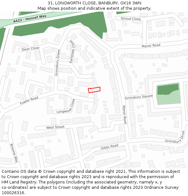 31, LONGWORTH CLOSE, BANBURY, OX16 3WN: Location map and indicative extent of plot