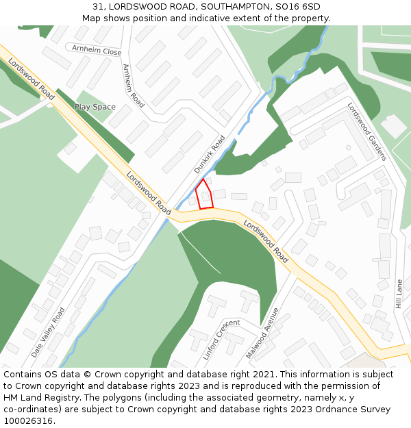 31, LORDSWOOD ROAD, SOUTHAMPTON, SO16 6SD: Location map and indicative extent of plot