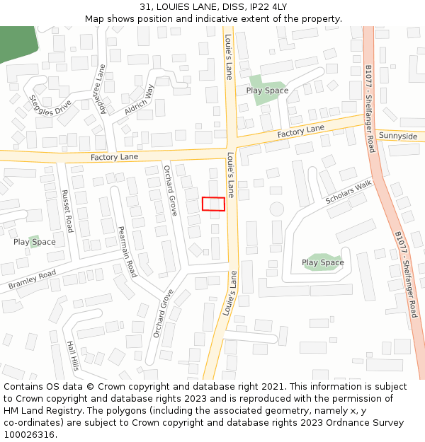 31, LOUIES LANE, DISS, IP22 4LY: Location map and indicative extent of plot