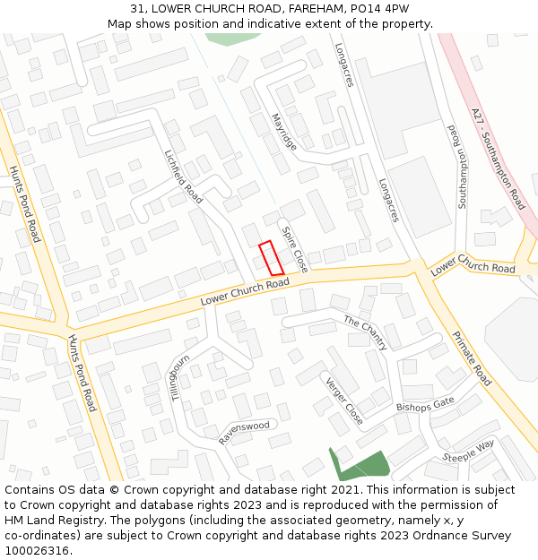 31, LOWER CHURCH ROAD, FAREHAM, PO14 4PW: Location map and indicative extent of plot