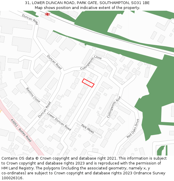 31, LOWER DUNCAN ROAD, PARK GATE, SOUTHAMPTON, SO31 1BE: Location map and indicative extent of plot