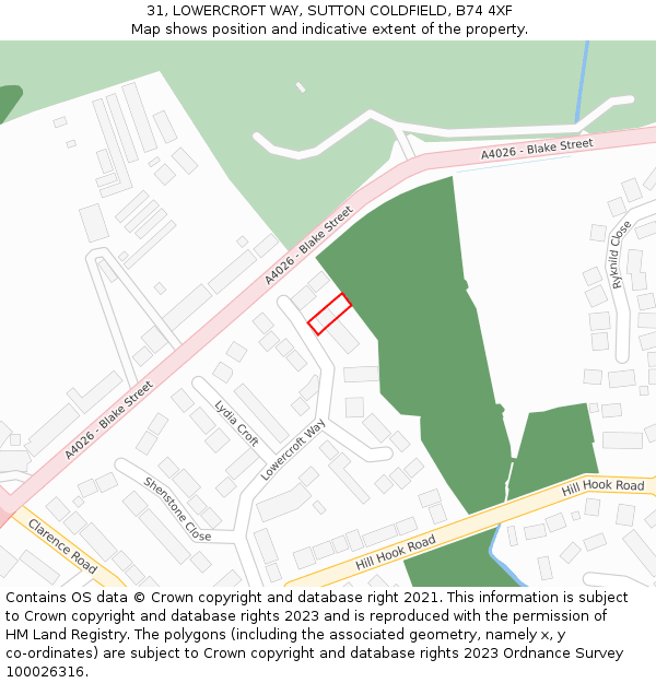 31, LOWERCROFT WAY, SUTTON COLDFIELD, B74 4XF: Location map and indicative extent of plot