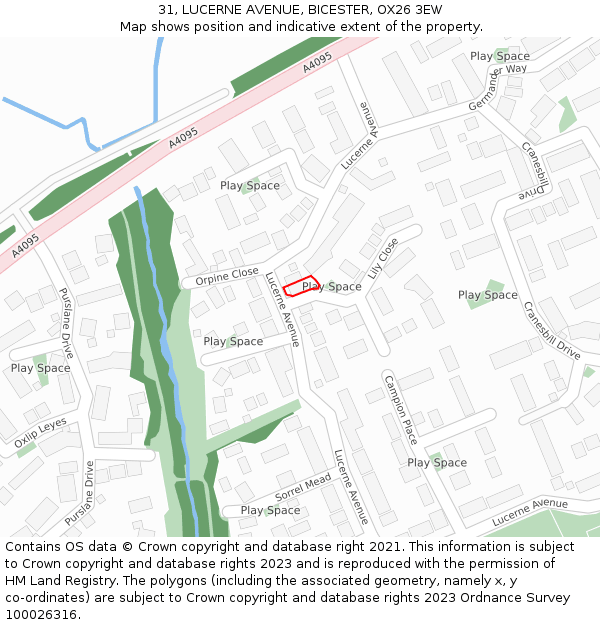 31, LUCERNE AVENUE, BICESTER, OX26 3EW: Location map and indicative extent of plot