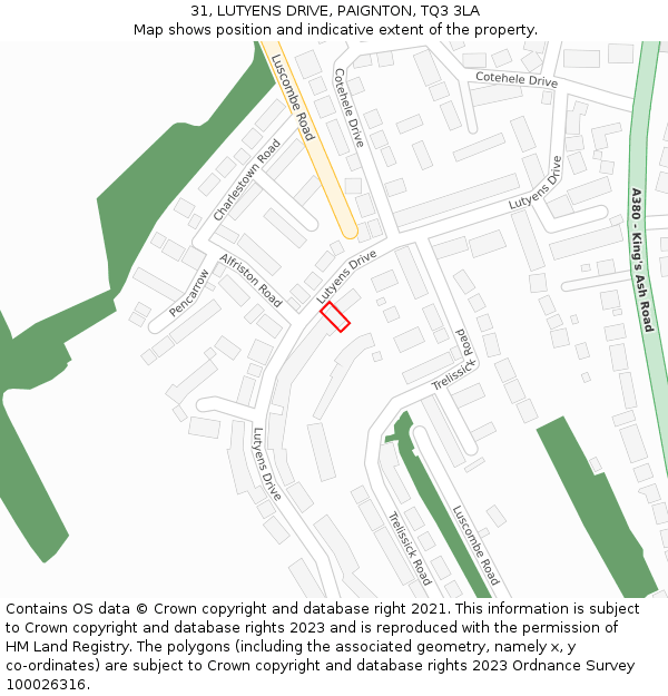 31, LUTYENS DRIVE, PAIGNTON, TQ3 3LA: Location map and indicative extent of plot