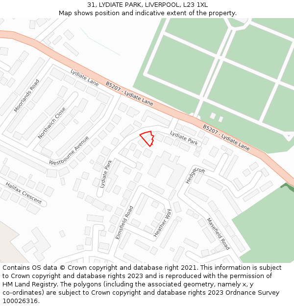 31, LYDIATE PARK, LIVERPOOL, L23 1XL: Location map and indicative extent of plot