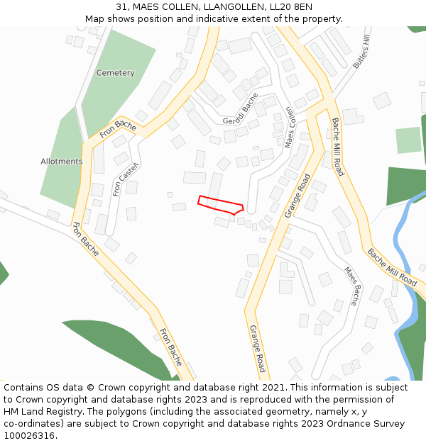 31, MAES COLLEN, LLANGOLLEN, LL20 8EN: Location map and indicative extent of plot