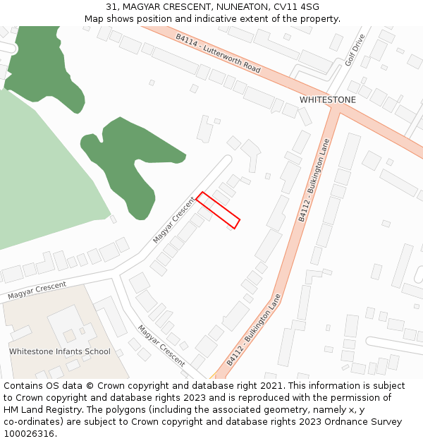 31, MAGYAR CRESCENT, NUNEATON, CV11 4SG: Location map and indicative extent of plot