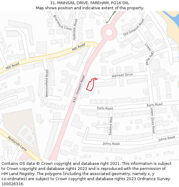 31, MAINSAIL DRIVE, FAREHAM, PO16 0XL: Location map and indicative extent of plot