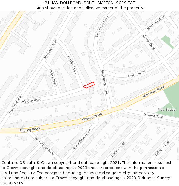 31, MALDON ROAD, SOUTHAMPTON, SO19 7AF: Location map and indicative extent of plot