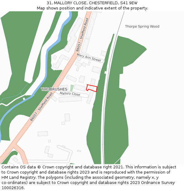 31, MALLORY CLOSE, CHESTERFIELD, S41 9EW: Location map and indicative extent of plot