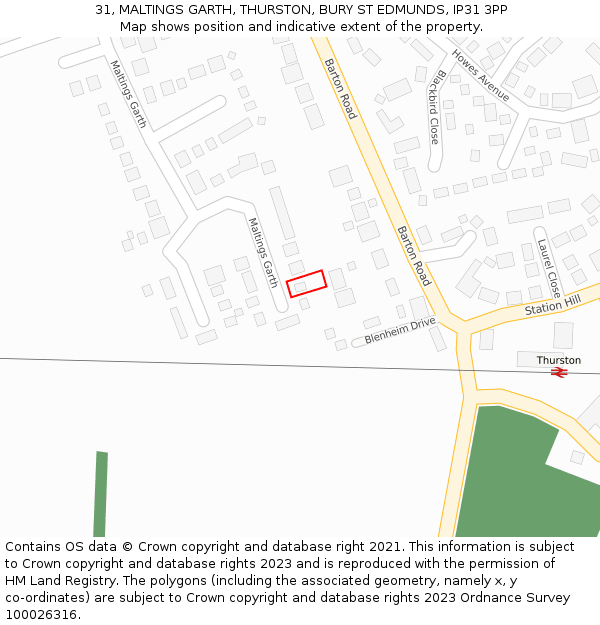 31, MALTINGS GARTH, THURSTON, BURY ST EDMUNDS, IP31 3PP: Location map and indicative extent of plot