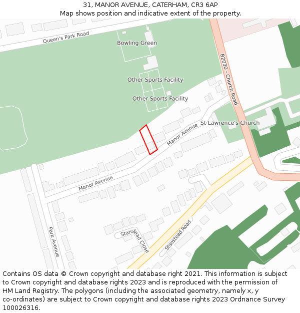 31, MANOR AVENUE, CATERHAM, CR3 6AP: Location map and indicative extent of plot