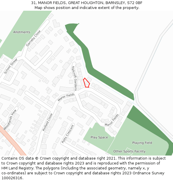 31, MANOR FIELDS, GREAT HOUGHTON, BARNSLEY, S72 0BF: Location map and indicative extent of plot