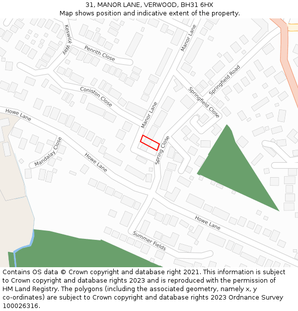 31, MANOR LANE, VERWOOD, BH31 6HX: Location map and indicative extent of plot