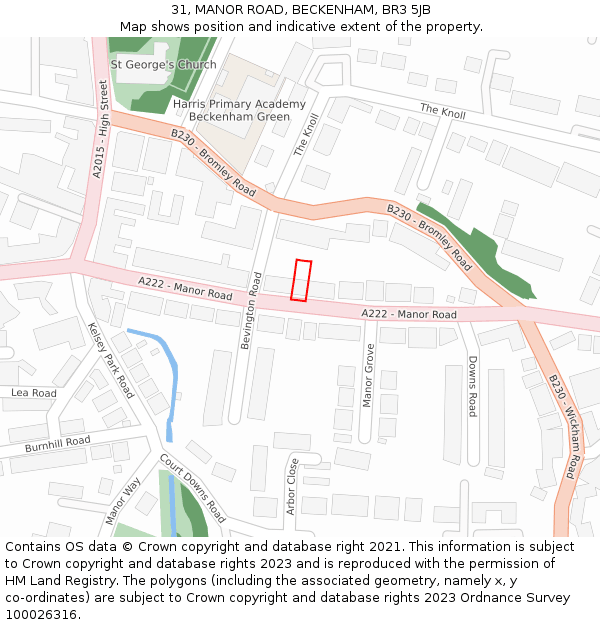 31, MANOR ROAD, BECKENHAM, BR3 5JB: Location map and indicative extent of plot