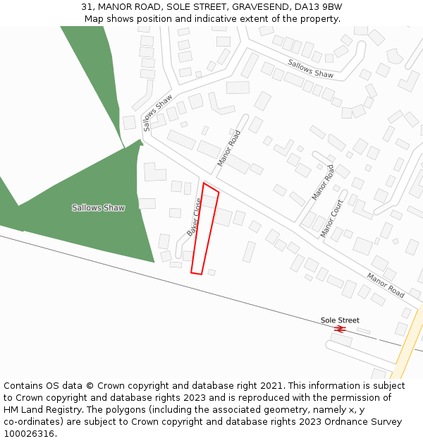 31, MANOR ROAD, SOLE STREET, GRAVESEND, DA13 9BW: Location map and indicative extent of plot