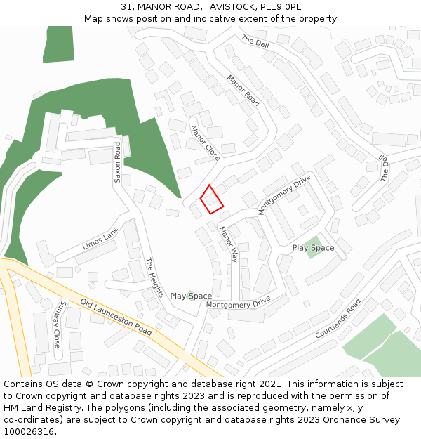 31, MANOR ROAD, TAVISTOCK, PL19 0PL: Location map and indicative extent of plot