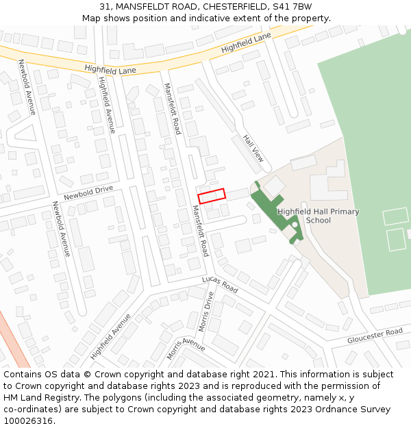 31, MANSFELDT ROAD, CHESTERFIELD, S41 7BW: Location map and indicative extent of plot