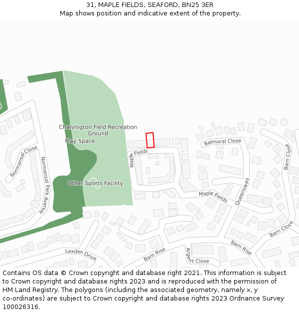31, MAPLE FIELDS, SEAFORD, BN25 3ER: Location map and indicative extent of plot
