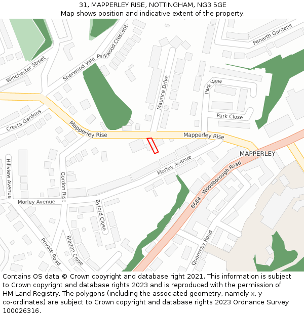 31, MAPPERLEY RISE, NOTTINGHAM, NG3 5GE: Location map and indicative extent of plot