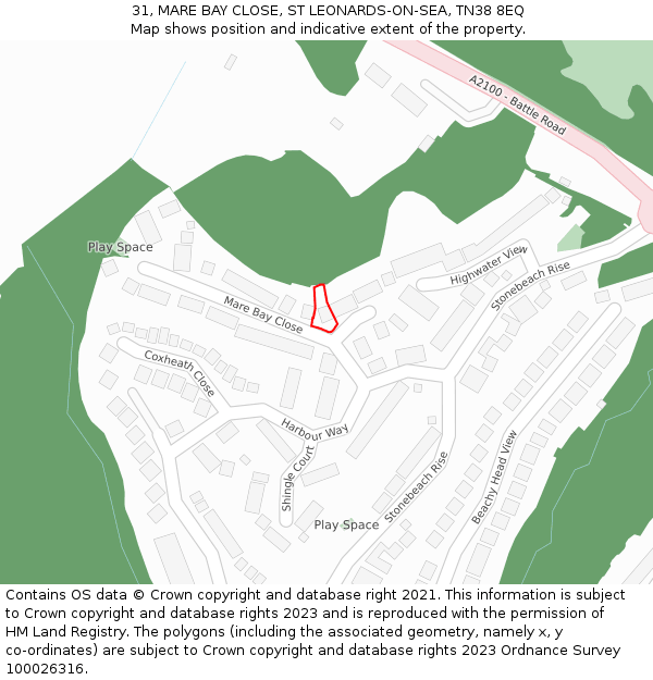 31, MARE BAY CLOSE, ST LEONARDS-ON-SEA, TN38 8EQ: Location map and indicative extent of plot