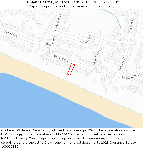 31, MARINE CLOSE, WEST WITTERING, CHICHESTER, PO20 8HG: Location map and indicative extent of plot